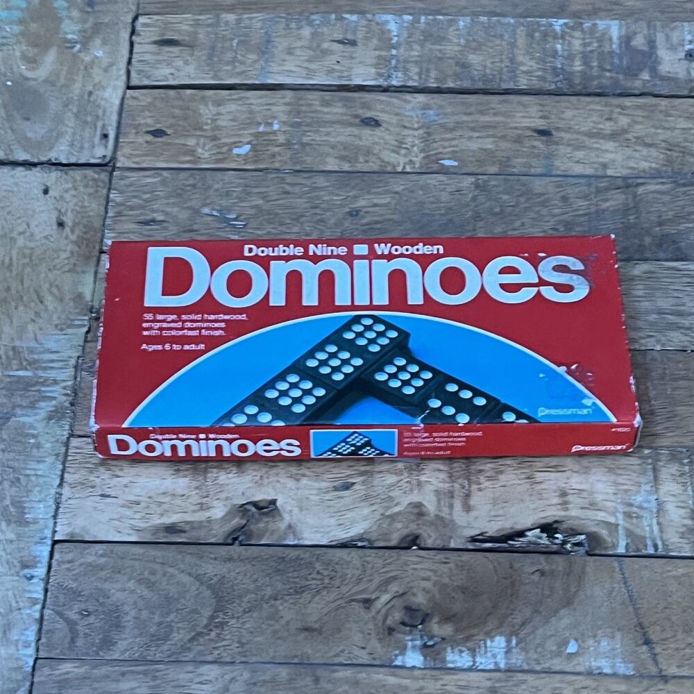 Vintage Dominoes by Pressman Double Nine 55 Wooden Pieces